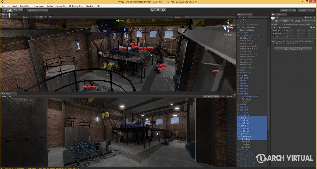 Unity3D game engine integration for Oculus Rift application