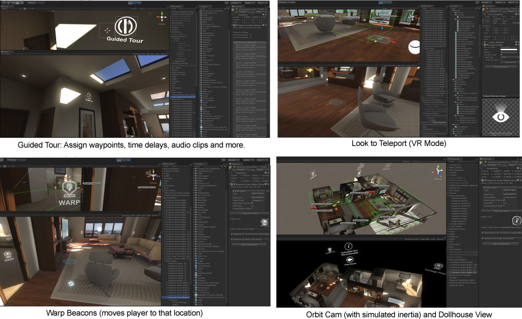 immerse interactive tools for creating virtual reality with Unity, Oculus Rift and more.  Useful for architectural visualization, trade show booths, medical simulations and more.